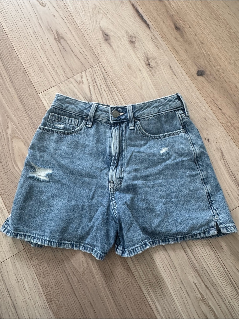 Hollister Light Blue High-Rise Distressed Denim Shorts